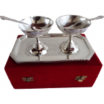 Brass Ice Cream Bowl Set In Silver Pating Packed In Red Velvet Box - 3.5*3.5*3.5 Inch