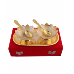 Brass Kamal Lotus Shape Gold and Silver Plated Two Bowl And Spoon Set - Image 2