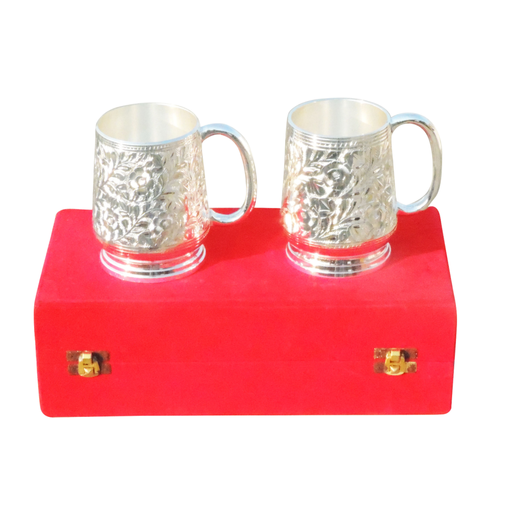 Brass Bear Mug Set With Silver Finish 4.5 Inch shrigram organics