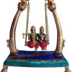 Brass Radha Krishna Under Tree Staute Idol Murti Studded with Turquoise Coral stone work- 10*4*11 Inch