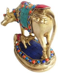 Brass Cow With Calf Gaye Bacdha with Turquoise Coral stone work- 5*3.5*5.5 Inch - Image 5