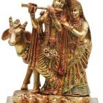 Brass Radha Krishna with Cow Staute Idol Murti in Multicolour lacquer finish - 5.5*4*7.5Inch