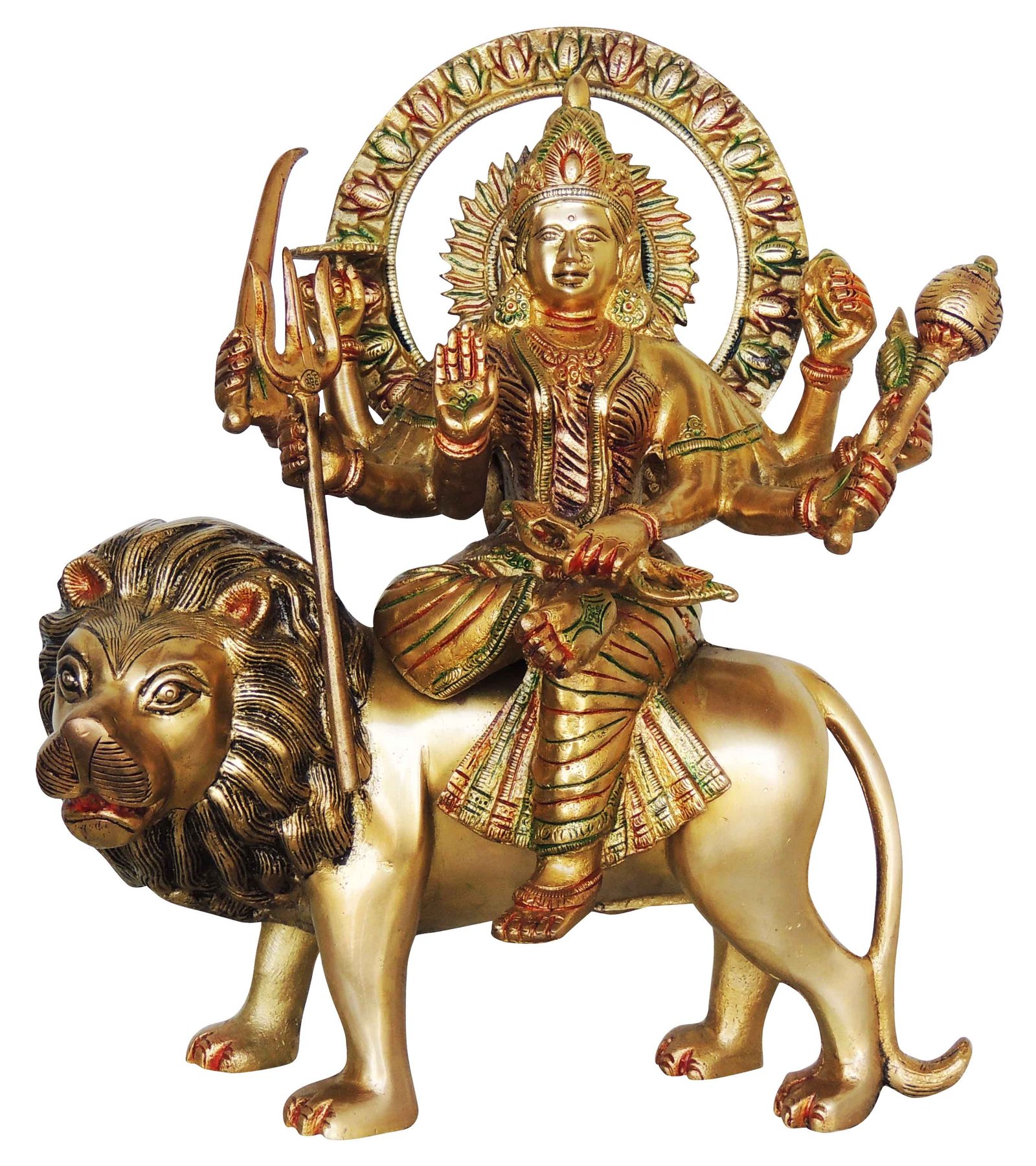 Brass Durga Murti Statue idol with Multicolour Lacquer finish - 11*4*13  inch - shrigram organics