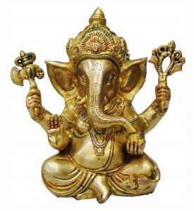 Brass Ganesh Statue In Multicolour Lacquer Finish - 9.5*4.5*9 Inch