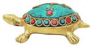 Brass Tortoise Kachua With Turquoise Coral Stone Work - 7*4.3*2 Inch - Image 2