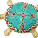 Brass Tortoise Kachua With Turquoise Coral Stone Work - 7*4.3*2 Inch