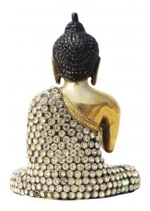 Brass Buddha studded with Turquoise Coral stone work - 6*2.8*7.8 Inch - Image 2