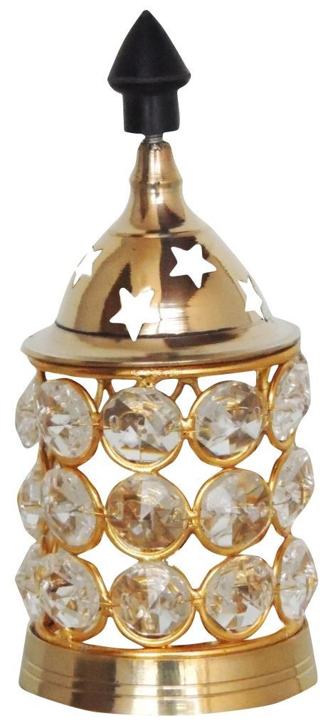 Brass Deepak With Crystal Chimney - 4.5 inch