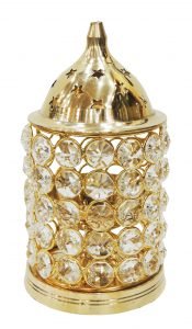 Brass Deepak With Crystal Chimney - 8 inch