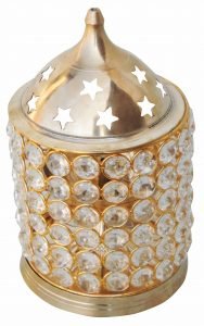 Brass Deepak With Crystal Chimney - 9 inch - Image 3
