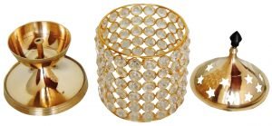 Brass Deepak With Crystal Chimney - 9 inch - Image 2