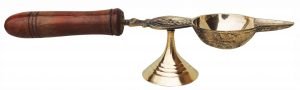 Brass Deepak With Wooden Handle - 10.5 Inch