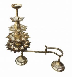 Brass Ganga Arti with 31 bati Brass Table Diya  (Height: 15 inch) - Image 3