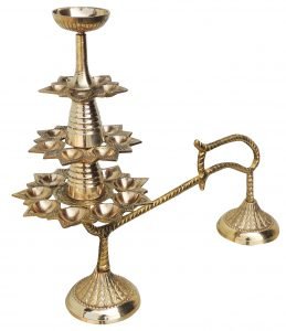 Ganga Arti | 21 Bati Brass Big Diya | Brass Fountain Puja Arti | Brass Table Diya  - 12.5 nch