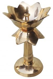 Brass Lotus Shape Deepak With Stand - 3.9 Inch - Image 2