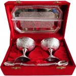 Brass Ice Cream Bowl Set In Silver Pating Packed In Red Velvet Box - 3.5*3.5*3.5 Inch - Image 4
