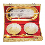 Brass Gold And Silver Plated Two Bowl And Spoon Set - Image 3