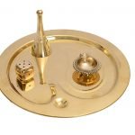 Brass Puja Thali Set with Deepak, Agarbatti Stand and Ganti (Bell)  - 9 Inch