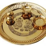 Brass Puja Pooja Thali With Deepak Agarbatti Stand And Roli Hold With Agarbatti And Sindur Packet - 11.7*11.7*1.8 inch