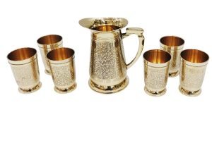 Brass Glass Lemon Set 1 Jug And 6 Glass