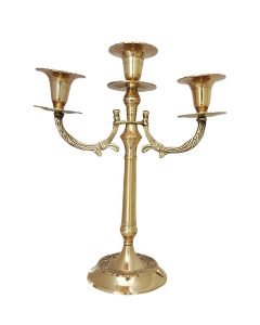 Brass Three Bati Candle Stand - 12 Inch - Image 2