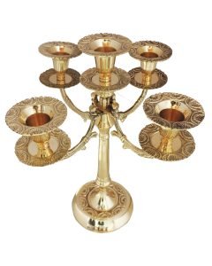 Brass Five Bati Candle Stand - 12 Inch