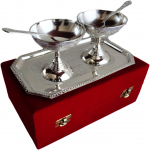 Brass Ice Cream Bowl Set In Silver Pating Packed In Red Velvet Box - 3.5*3.5*3.5 Inch - Image 3