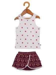 100% Organic Cotton All Over Print Sleeve Less Tank Top and Red Skirt for Baby Girl - Image 3
