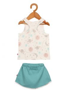 100% Organic Cotton Planet Print Sleeve Less Tank Top and Solid Skirt for Baby Girl - Image 3