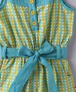 Organic Cotton Multi Colour Checkered Sleeveless Button Closure Jumpsuit / Onepice / Dress For Baby Girls (12-18 Months) - Image 4