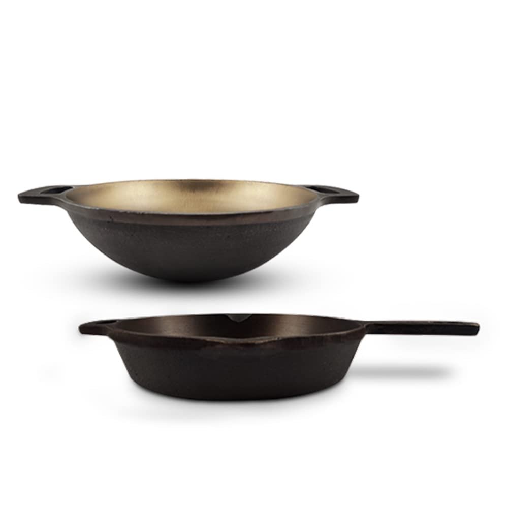 Cast Iron Kadhai Wok for Cooking (Pre-Seasoned, Smooth) by Indus Valley