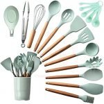 Silicone Kitchen Spatula and Utensils Spoon Set, Non-Toxic Hygienic Safety Heat Resistant_Black | BPA-Free | FDA Approved | CE Certified (18pcs_Green_Wooden) - Image 7