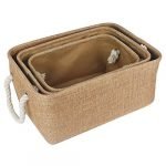 Cotton Eco-Friendly Foldable Storage Basket Bins Organizer (Brown) - Pack of 3 - Image 3