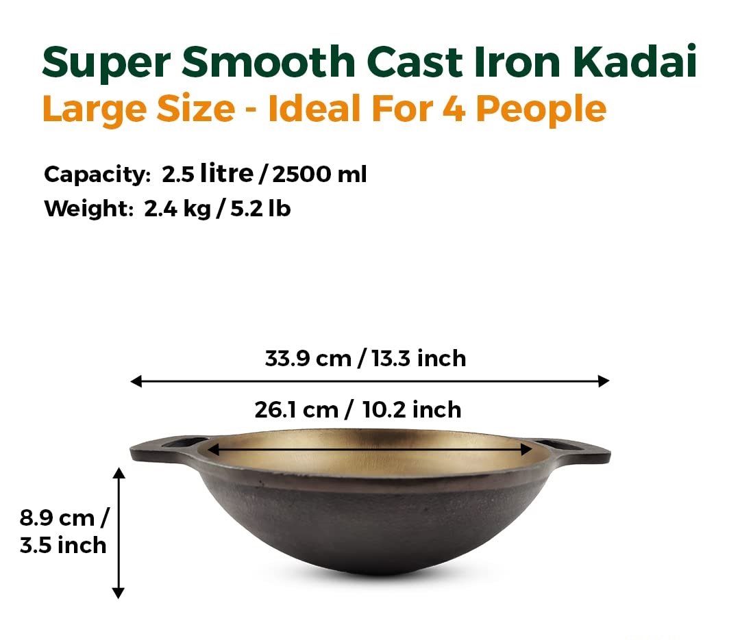 Buy The Indus Valley Super Smooth Cast Iron Kadai with Free Wooden