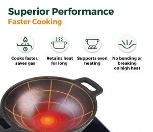 Pre-Seasoned Super Smooth Cast Iron Kadai/Kadhai for Cooking and deep Frying | Loha Kadai | Gas Stove and Induction Friendly | Naturally Non-Stick (D:26cms, 2.45 Kg) - Image 3