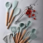 Silicone Kitchen Spatula and Utensils Spoon Set, Non-Toxic Hygienic Safety Heat Resistant_Black | BPA-Free | FDA Approved | CE Certified (18pcs_Green_Wooden)