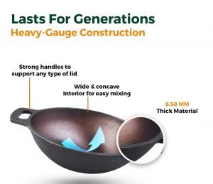 Pre-Seasoned Super Smooth Cast Iron Kadai/Kadhai for Cooking and deep Frying | Loha Kadai | Gas Stove and Induction Friendly | Naturally Non-Stick (D:26cms, 2.45 Kg) - Image 5