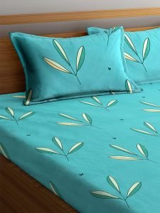 Double Bedsheet with 2 Pillow Covers - 160 TC Supersoft Glace Cotton - Breathable & Wrinkle Free - 3 Pcs Set | Sky Blue Aqua - Image 3