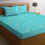Double Bedsheet with 2 Pillow Covers - 160 TC Supersoft Glace Cotton - Breathable & Wrinkle Free - 3 Pcs Set | Sky Blue Aqua