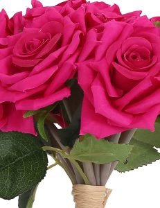 Beautiful Decorative Artificial Rose Flower Bouquet for Home décor (26 cm Tall, 10 Flower Stems, Dark/Pink) - Image 3