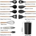 Silicone Heat Resistant Wooden Handle Spoons Kitchen Utensils Set with Holder Spatulas Turner Tongs Whisk Appliances for Cooking -18 PCS - Image 7