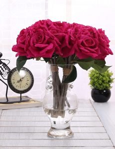 Beautiful Decorative Artificial Rose Flower Bouquet for Home décor (26 cm Tall, 10 Flower Stems, Dark/Pink) - Image 2
