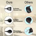 Silicone Heat Resistant Wooden Handle Spoons Kitchen Utensils Set with Holder Spatulas Turner Tongs Whisk Appliances for Cooking -18 PCS - Image 6