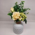 (Artificial Fiber Vase White Pot with Artificial Ivery Rose & Multicolor Plants 33 cm