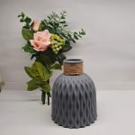 Artificial Fiber Vase Gray Pot with Artificial Pink Rose & Multicolor Plants 33cm - Image 2