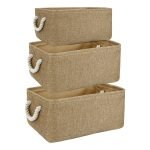 Cotton Eco-Friendly Foldable Storage Basket Bins Organizer (Brown) - Pack of 3
