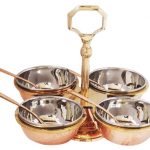 Copper steel brass pickel achar holder bowl with spoon - 7.5*7.5*7 inch