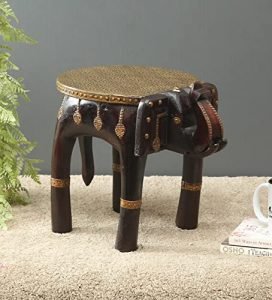 Wooden Metal Polish Decorative Rajastani Hand Polish Elephant Stool | Rajasthani Home Decor Handicrafts | Home Decorative Items in Living Room, Bedroom, Office | (12 inch)