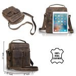 Unisex Hunter Leather 11”Inch Multi Pocket Messenger Bags, (Coffee Brown) - Image 3