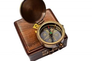 Antique Brass Pocket Compass with Wooden Box - Image 3